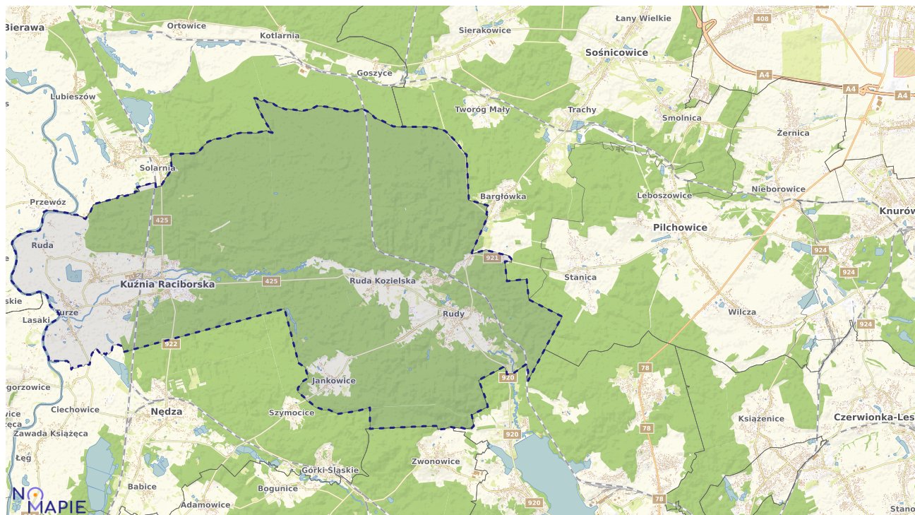 Mapa obszarów ochrony przyrody Kuźni Raciborskiej