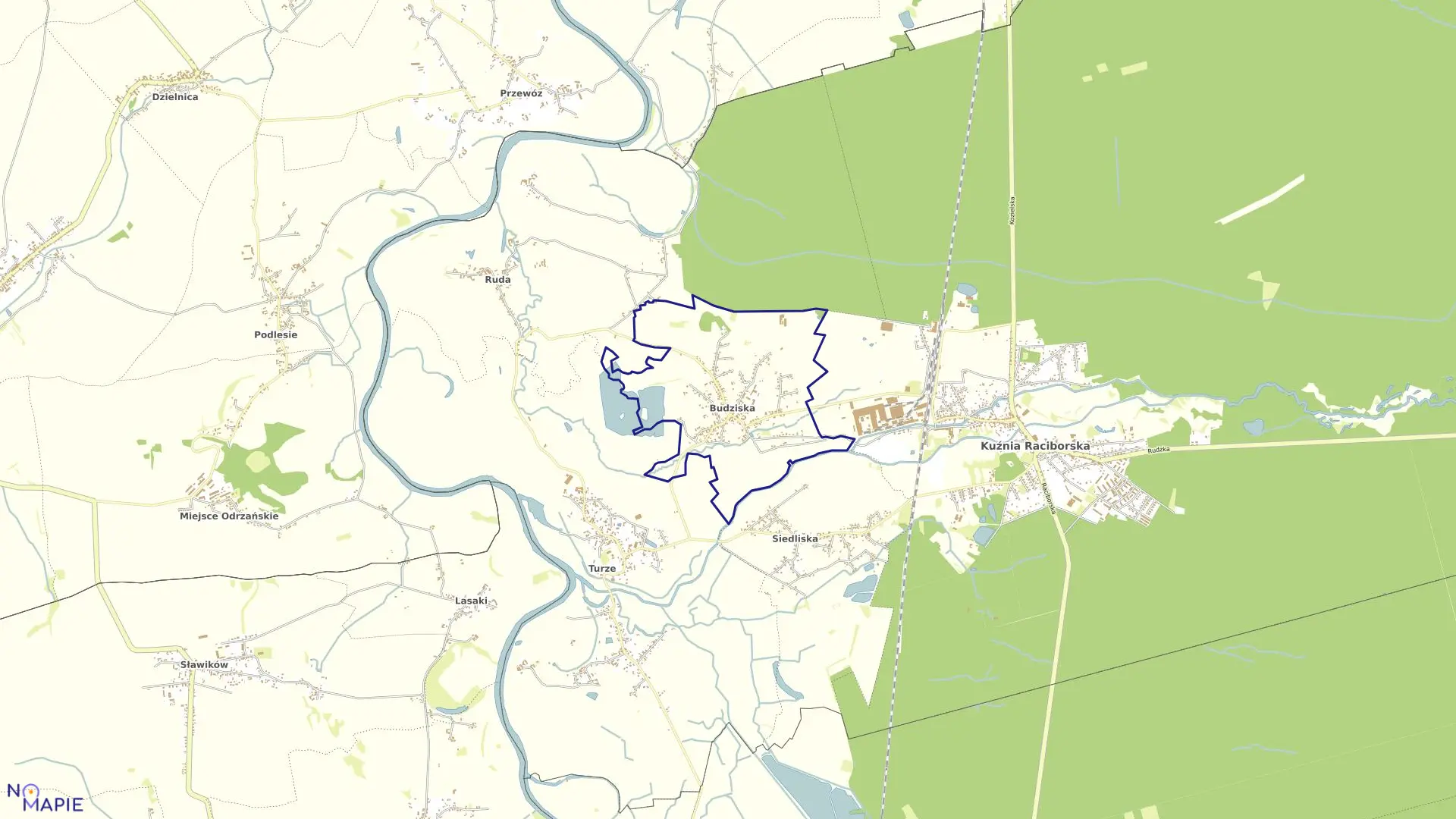 Mapa obrębu BUDZISKA w gminie Kuźnia Raciborska