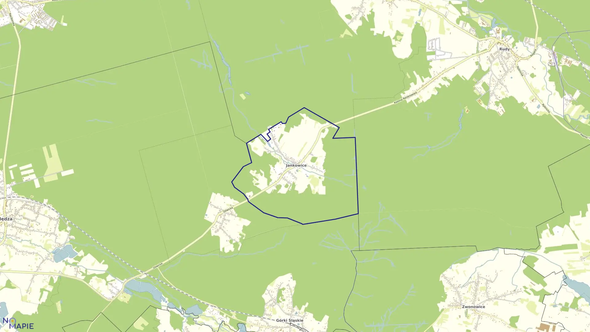 Mapa obrębu JANKOWICE w gminie Kuźnia Raciborska