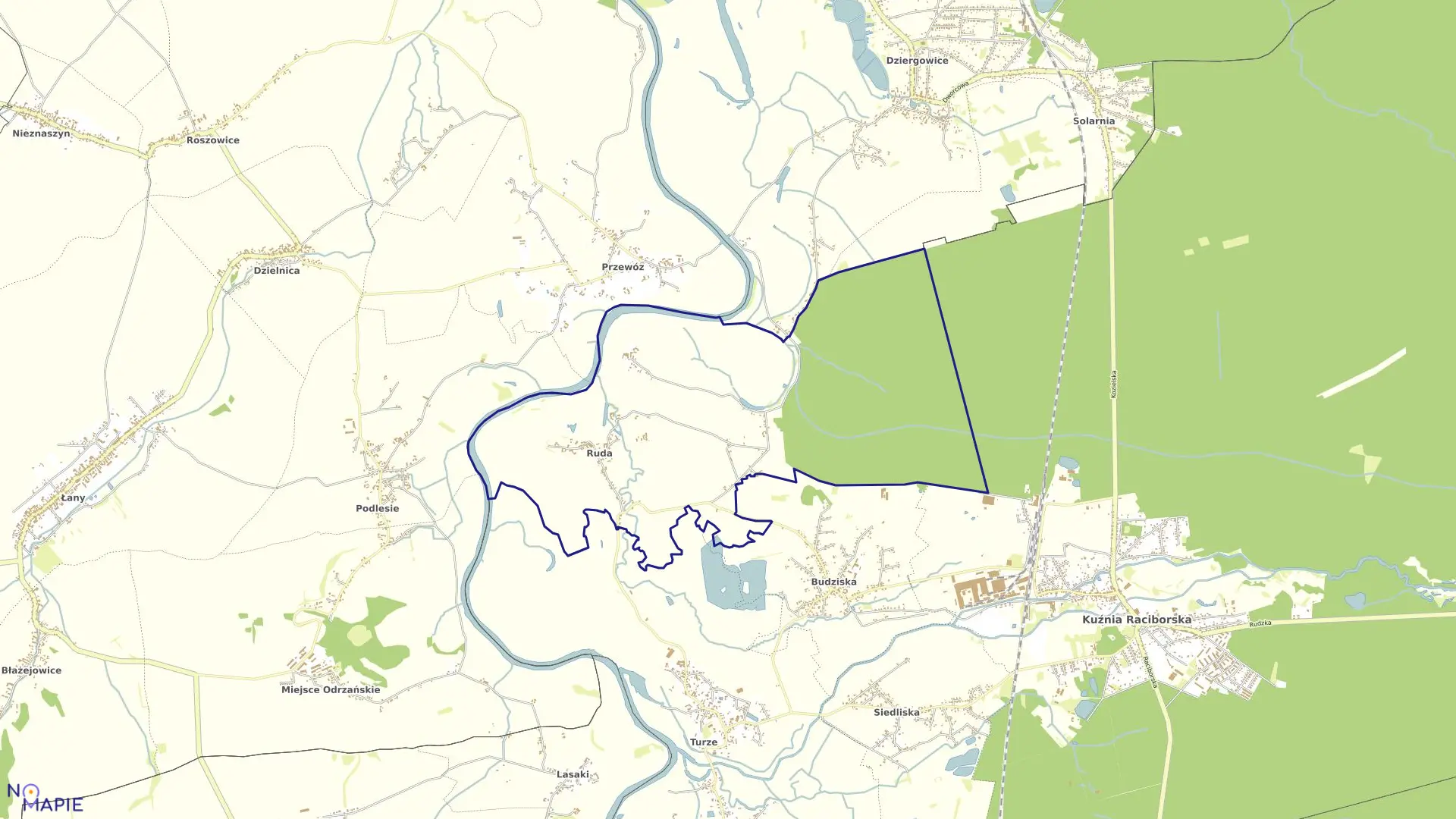 Mapa obrębu RUDA w gminie Kuźnia Raciborska