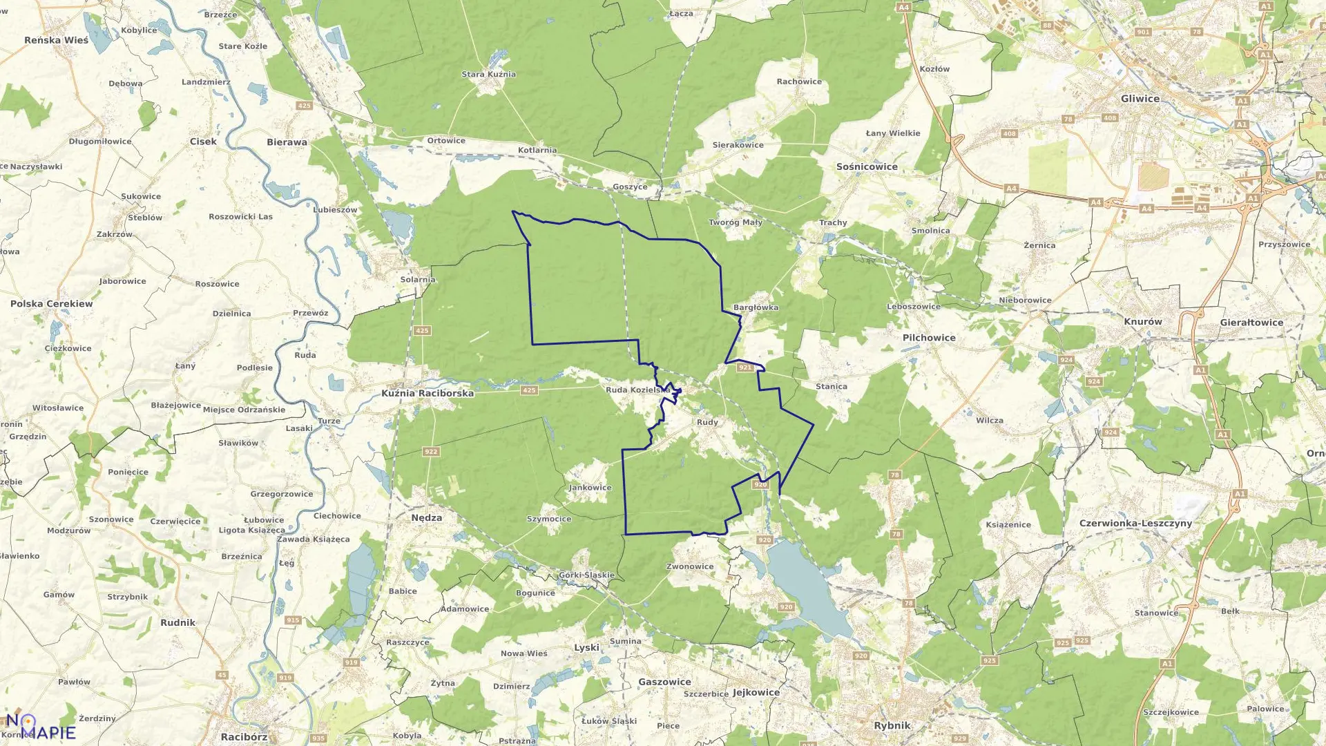 Mapa obrębu RUDY w gminie Kuźnia Raciborska