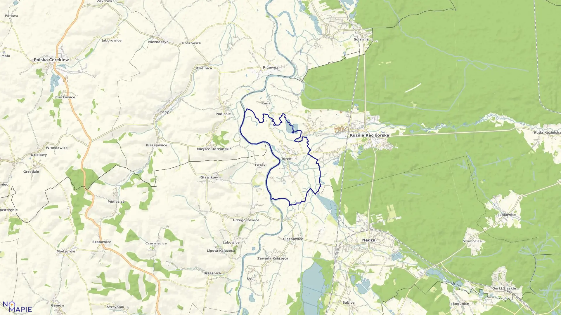 Mapa obrębu TURZE w gminie Kuźnia Raciborska